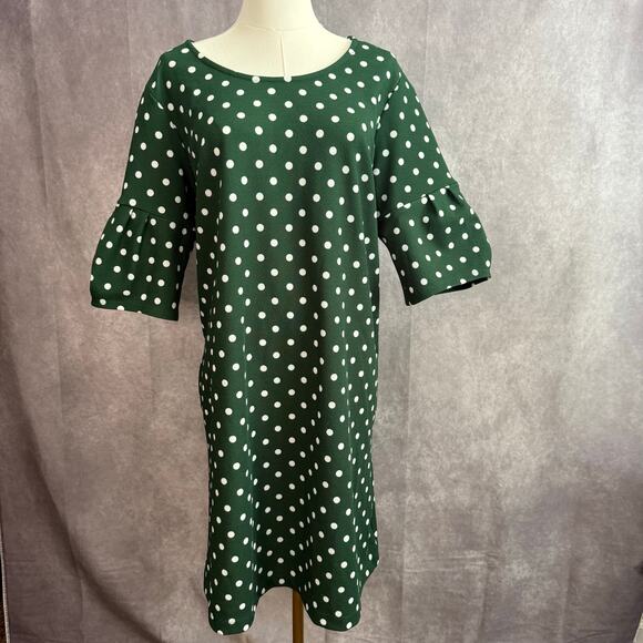 Agnes & Dora White & Green Polka Dot Bell Sleeve Shift Dress Retro Colorful - Picture 3 of 11